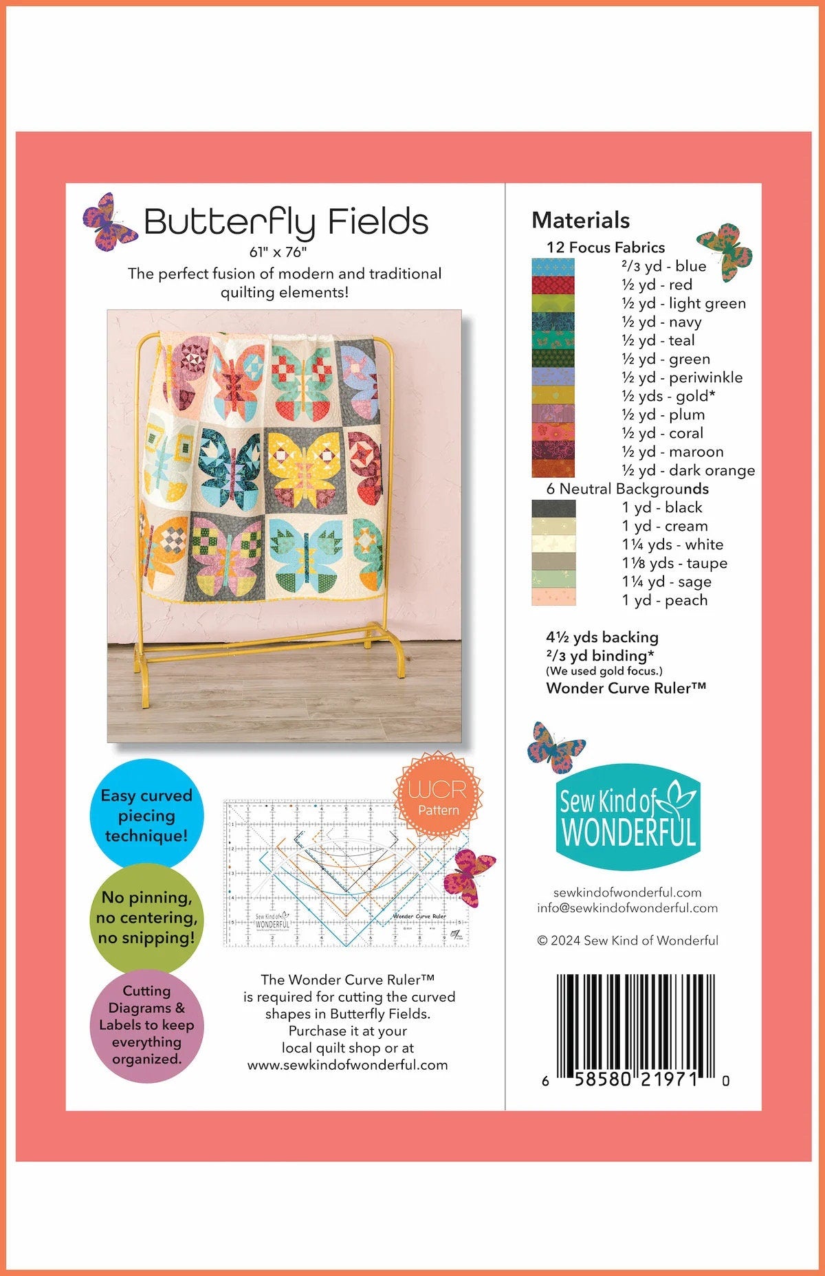 Sew Kind of Wonderful Butterfly Fields Pattern & SKW Wonder Curve Ruler Bundle