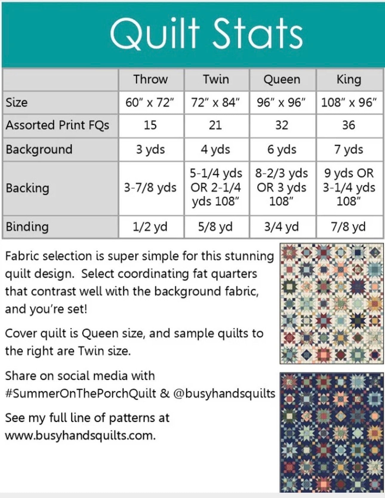 Busy Hands Quilts Summer on the Porch Quilt Pattern (4 Size Variations Per Pattern)