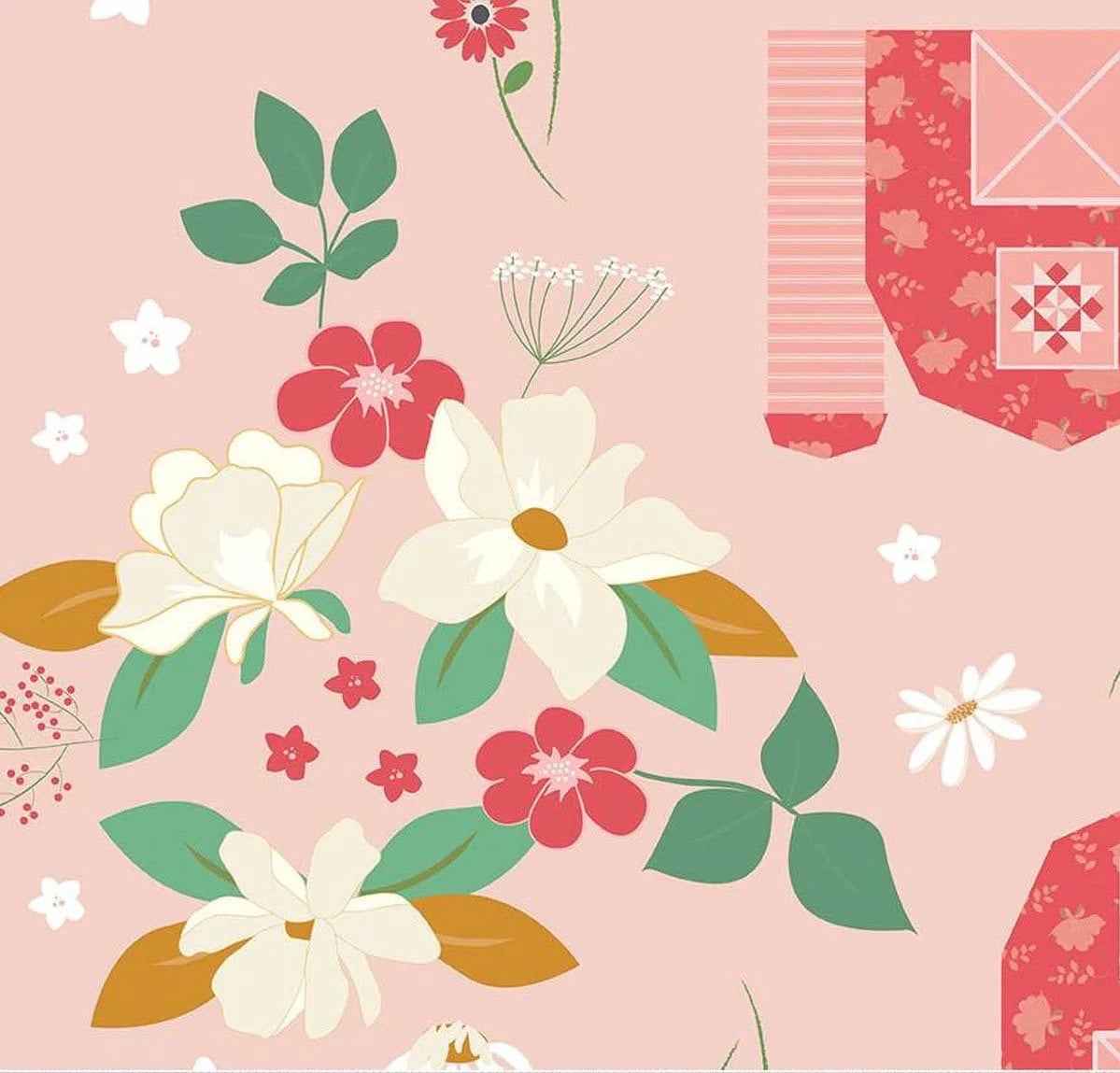 WIDEBACKS! Riley Blake Lori Holt Bee Vintage Fabric Collection Pink Flowers Wideback ( 107"-108" Width) Premium 100% Cotton Fabrics