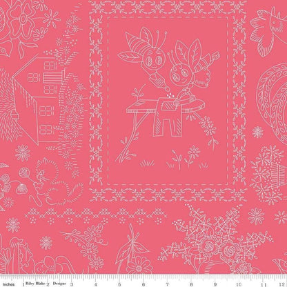 WIDEBACKS! Riley Blake Granny Chic Fabric Collection Vintage Embroidery on Pink  Wideback ( 107"-108" Width) Premium 100% Cotton Fabrics