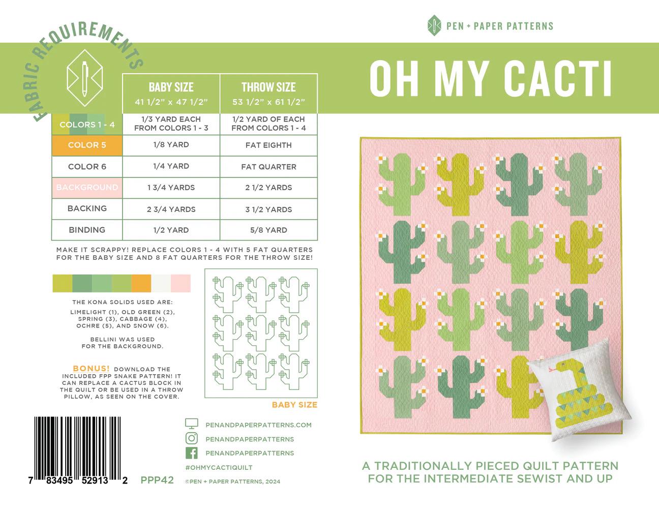 Pen + Paper Patterns Oh My Cacti Quilt Pattern - 2 Size Variations Per Pattern (Optional Fineline Glue Tip Applicators)