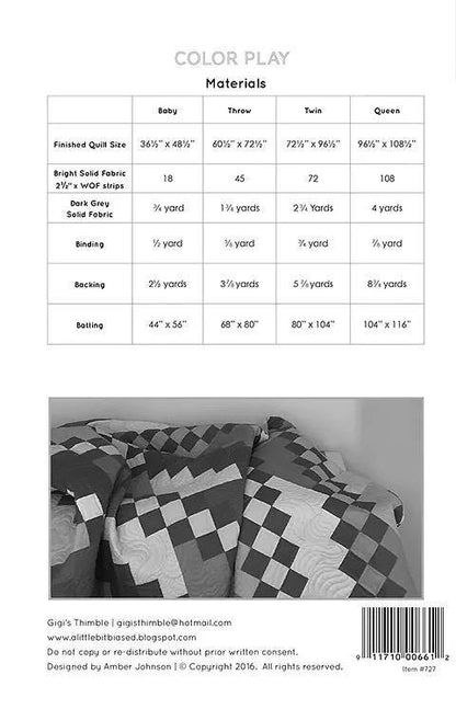 Gigi's Thimble Quilt Patterns Color Play Quilt Pattern - 4 Size Variations Per Pattern