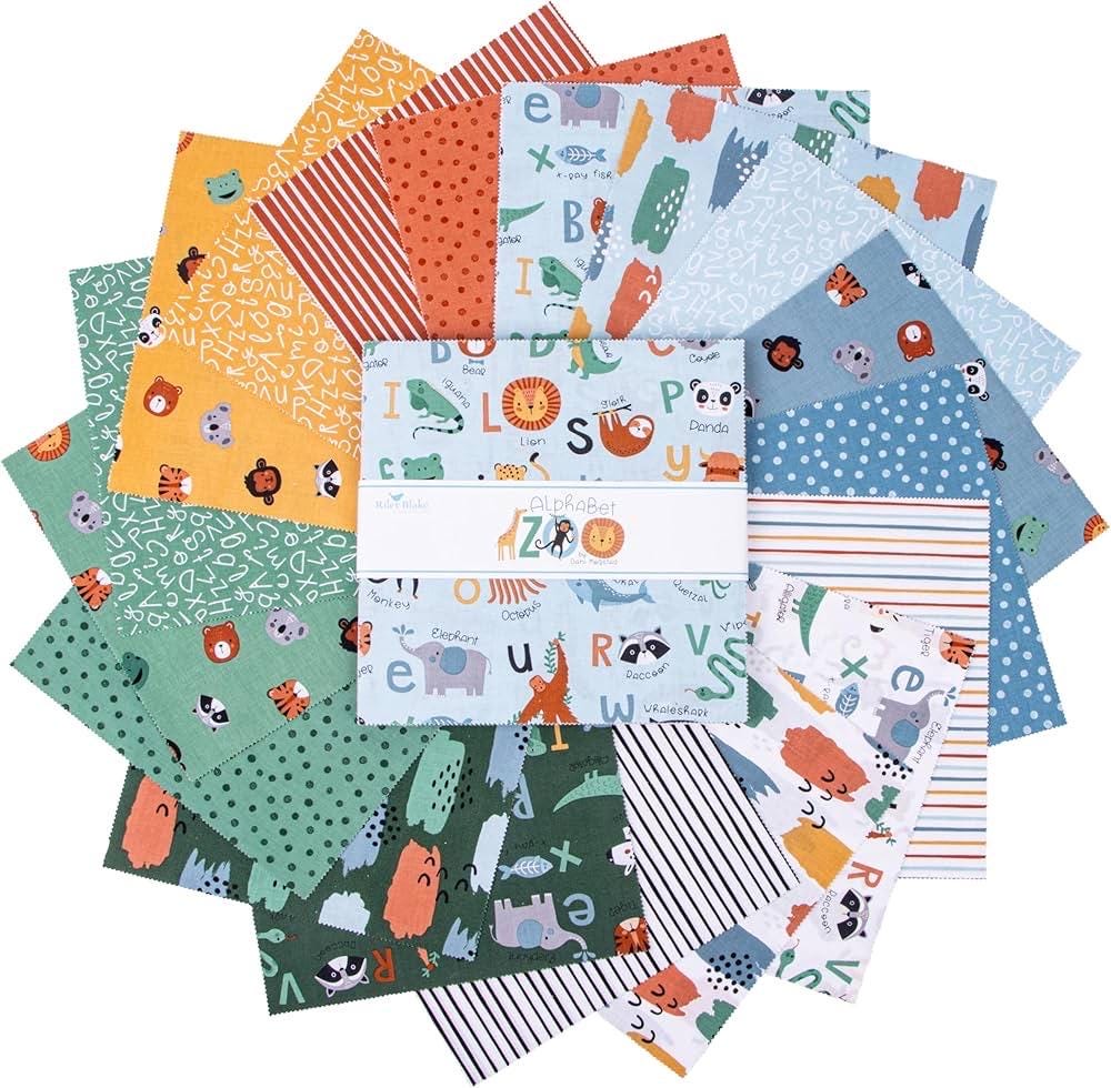 Riley Blake Alphabet Zoo Fabric Collection 10" Stacker (42 Pieces Per Bundle)