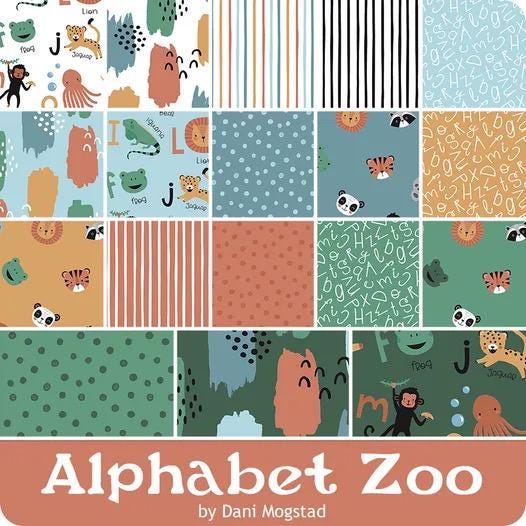 Riley Blake Alphabet Zoo Fabric Collection 10" Stacker (42 Pieces Per Bundle)