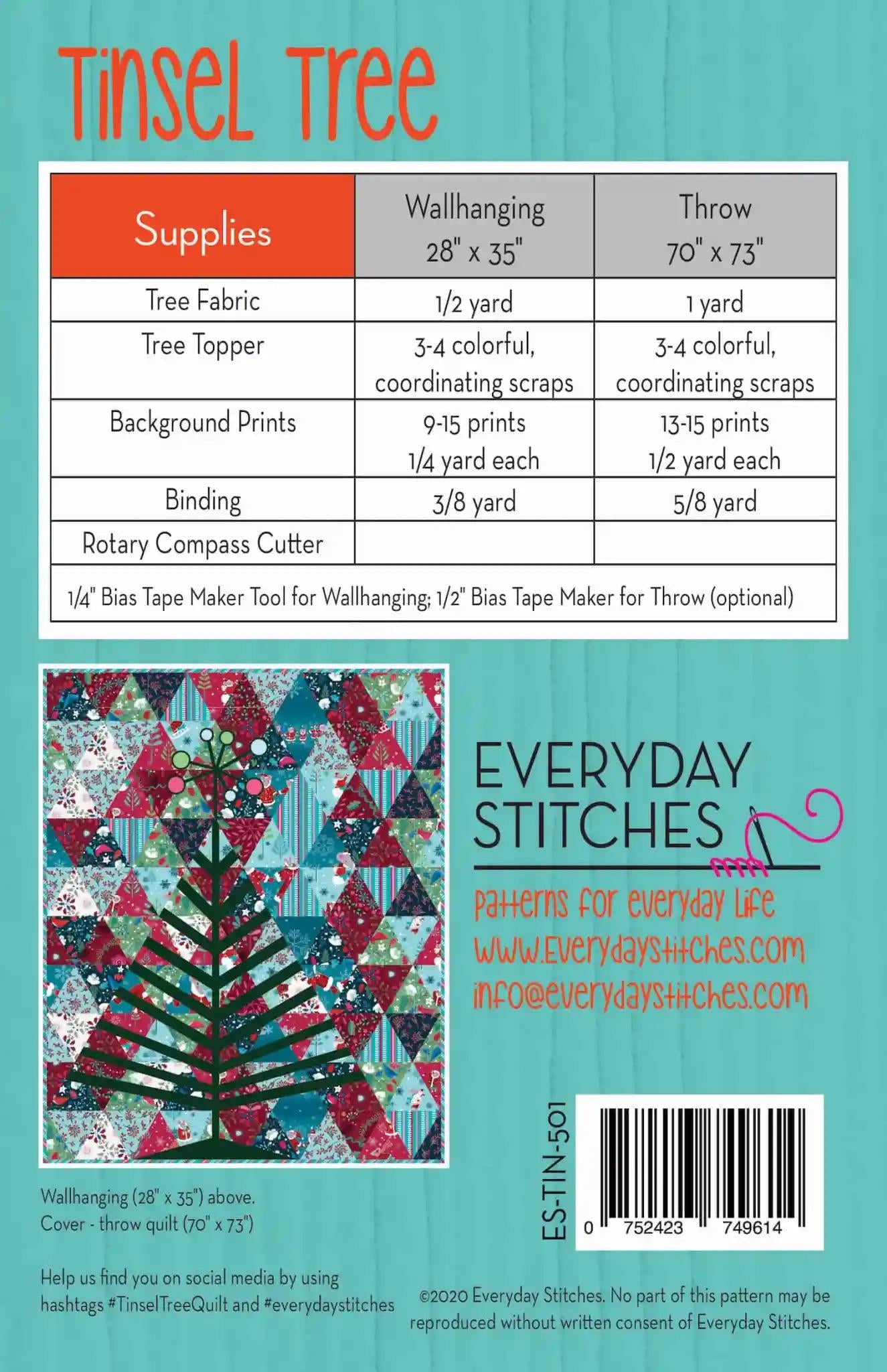 Everyday Stitches Tinsel Tree Quilt Pattern - 2 Size Variations Per Pattern