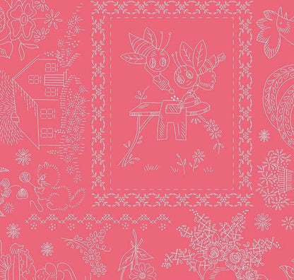 WIDEBACKS! Riley Blake Granny Chic Fabric Collection Vintage Embroidery on Pink  Wideback ( 107"-108" Width) Premium 100% Cotton Fabrics