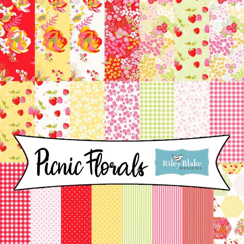 Riley Blake My Mind's Eye Picnic Florals Fabric Collection 2.5" Rolie Polie (40 2.5" Strips Per Roll)