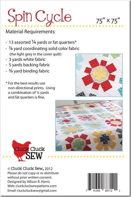 Cluck Cluck Sew Spin Cycle Quilt Pattern Finished Size: 75"x75"