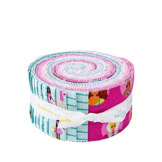 Riley Blake Barbie World Fabric Collection 2.5" Rolie Polie (40 2.5" Strips Per Roll)