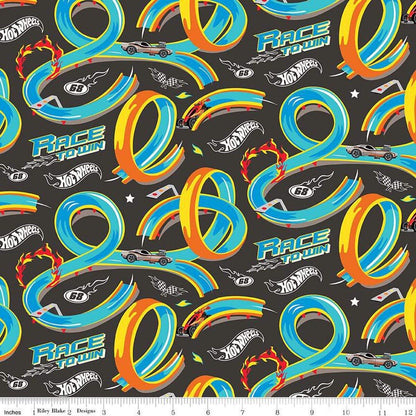 Riley Blake Made to Race Hot Wheels Fabric Collection Race Track on Charcoal