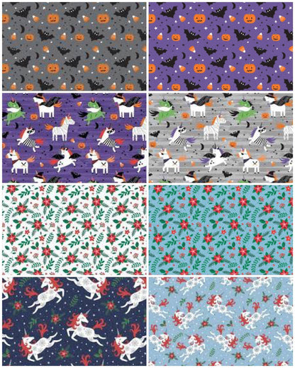 Camelot Unicorns Always in Season Fabric Collection Christmas Poinsettias on Blue