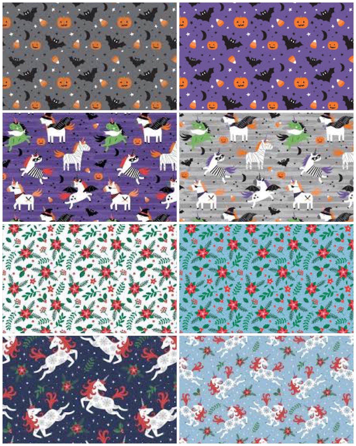 Camelot Unicorns Always in Season Fabric Collection Unicorn Mummies on Grey