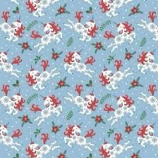 Camelot Unicorns Always in Season Fabric Collection Christmas Unicorns on Light Blue