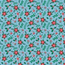 Camelot Unicorns Always in Season Fabric Collection Christmas Poinsettias on Blue