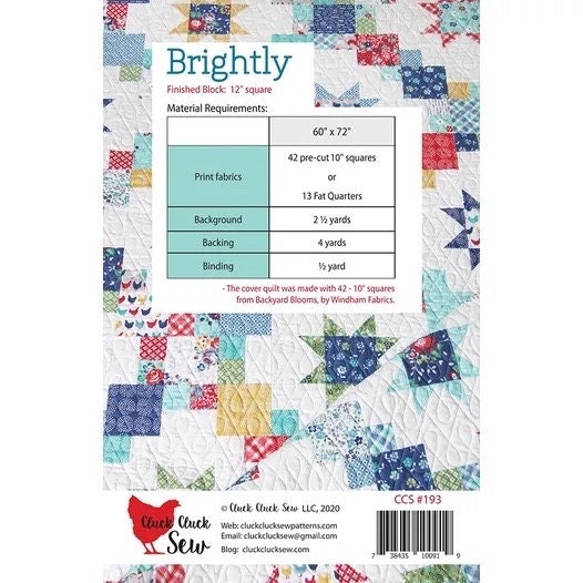 Cluck Cluck Sew Brightly Quilt Pattern  - 4 Size Variations Per Pattern