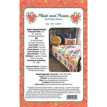 Anka's Treasures Plaid & Posies Quilt Pattern Finished Size:  71 1/2"x 82 7/8"