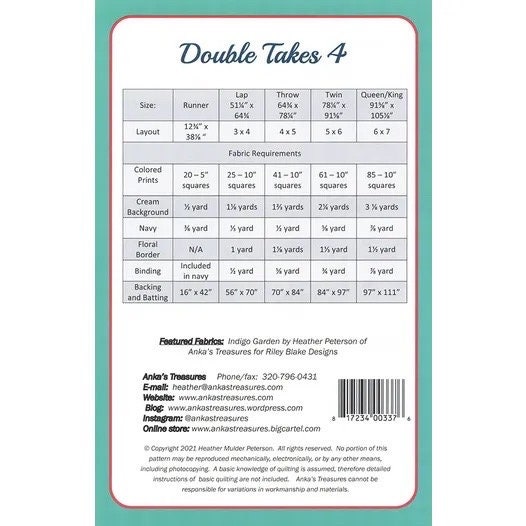 Anka's Treasures Double Takes 4 Quilt Pattern - 5 Size Variations Per Pattern