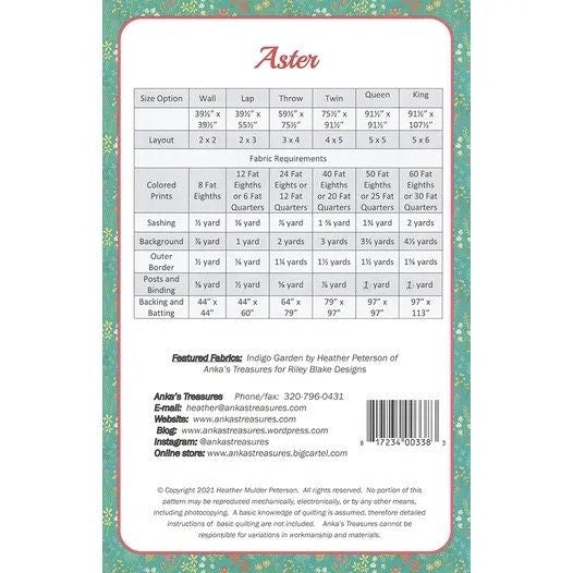 Anka's Treasures Aster Quilt Pattern - 6 Size Variations Per Pattern